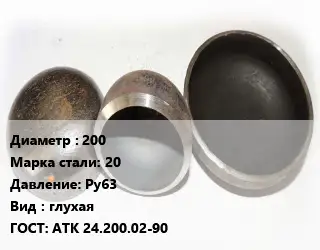 Заглушка стальная резьбовая 200 Сталь: 20 Ру63 глухая ГОСТ: АТК 24.200.02-90